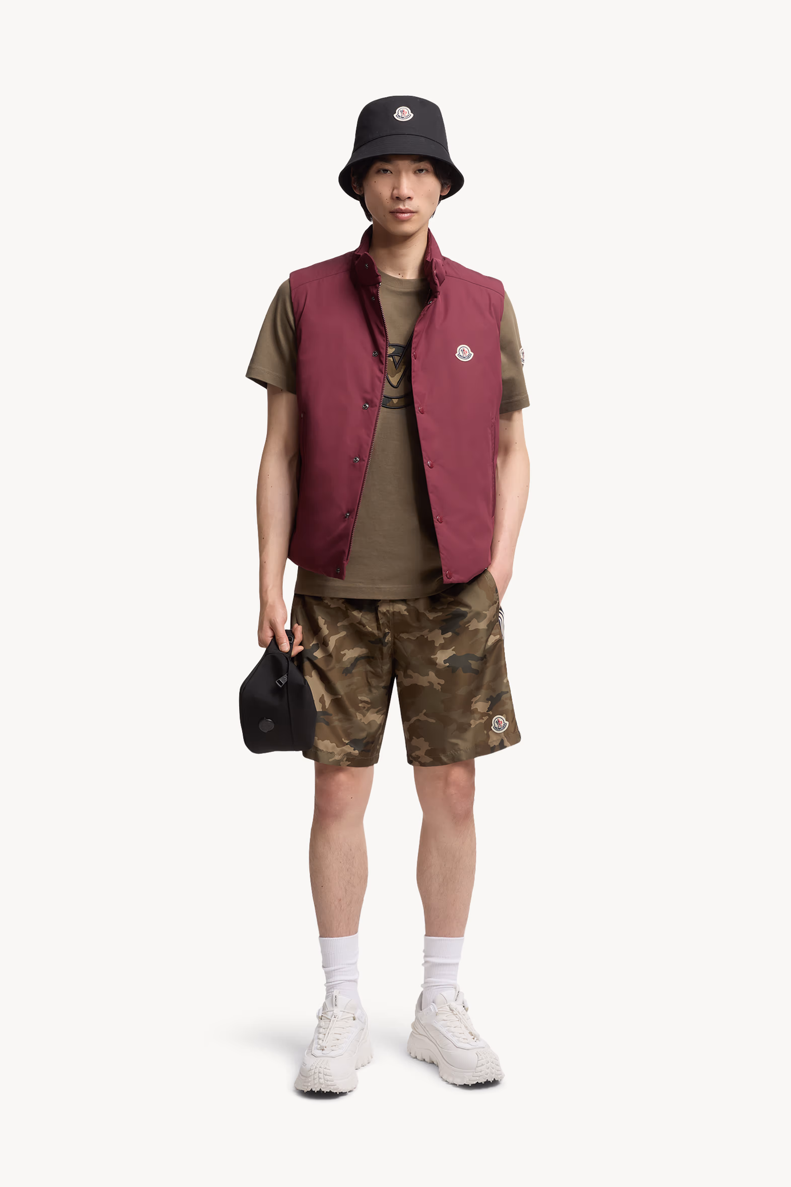 T-shirt en coton à monogramme Hommes Vert Olive Moncler 0
